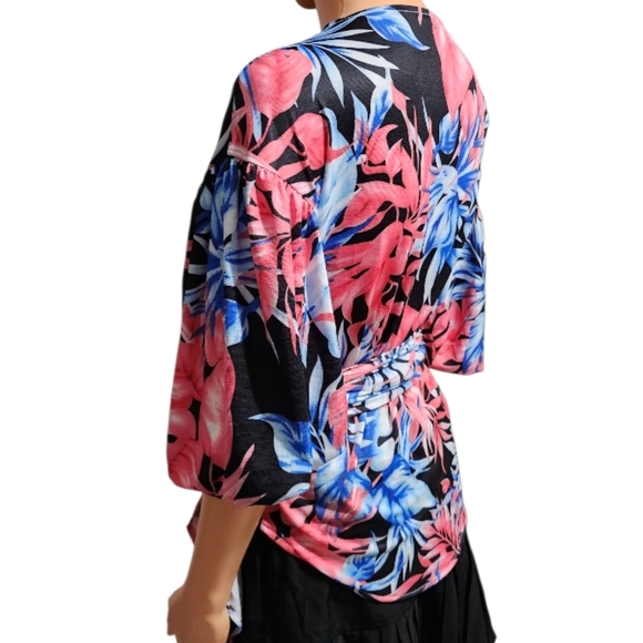 Say What? Floral Wrap Blouse - Pink and Blue - Picture 5 of 9